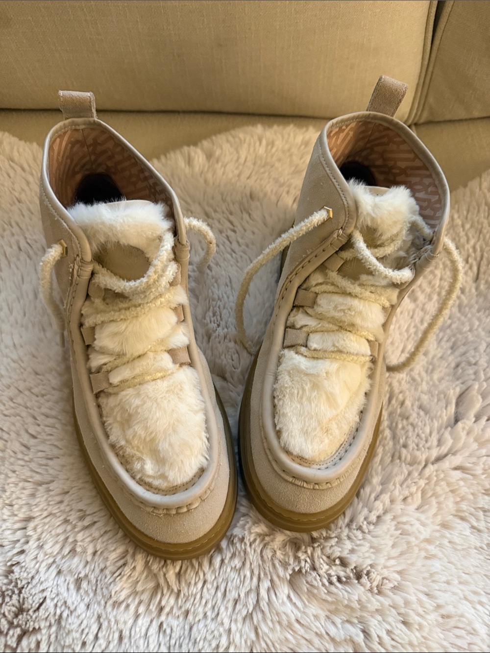 Cozy ColeHaan faux fur High Top boots- size 8 Beige